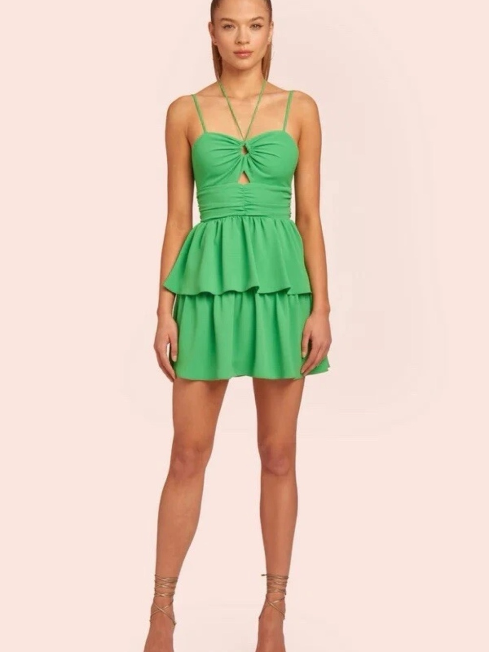 Amanda Uprichard Kelly Green Tiered Mini Dress Cutout Front Summer Womens XS